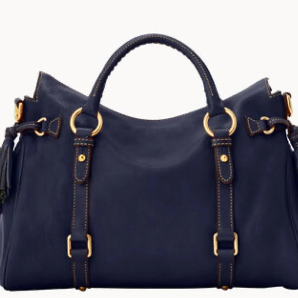 Dooney & Bourke NAVY Florentine Tasseled Pebbled Leather Satchel EUC - Picture 2 of 12